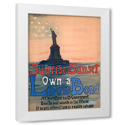 Sunrise or Sunset, Own a Liberty Bond, 1917 White Modern Wood Framed Art Print by DeLand, Eugenie