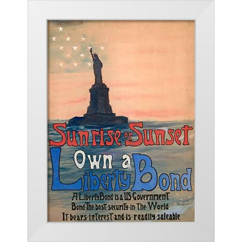 Sunrise or Sunset, Own a Liberty Bond, 1917 White Modern Wood Framed Art Print by DeLand, Eugenie