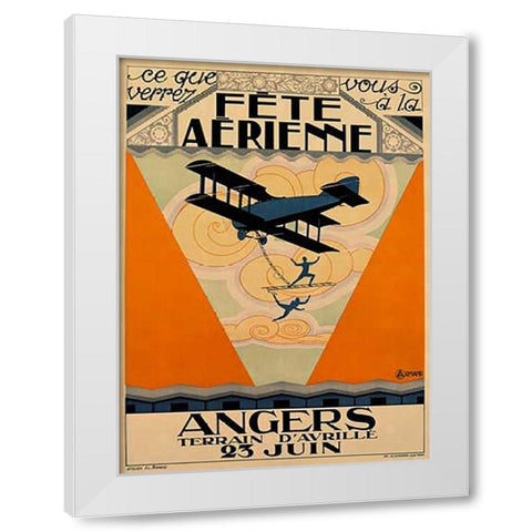 Fete Aerienne Angers - Vintage Aged Paper Style White Modern Wood Framed Art Print by Armand, Armand P.L.
