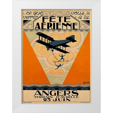 Fete Aerienne Angers - Vintage Aged Paper Style White Modern Wood Framed Art Print by Armand, Armand P.L.