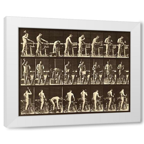 Motion Study: Woodwork White Modern Wood Framed Art Print by Muybridge, Eadweard