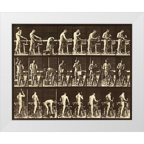 Motion Study: Woodwork White Modern Wood Framed Art Print by Muybridge, Eadweard