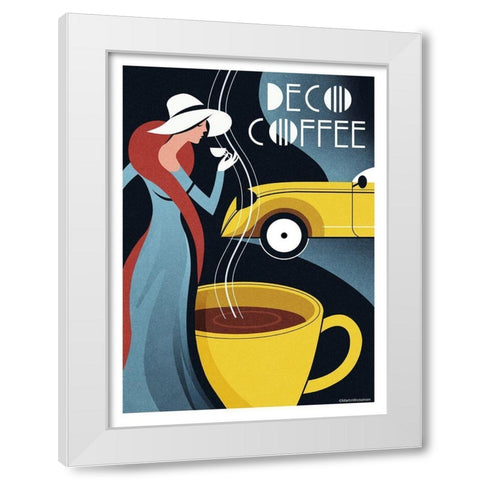 Deco Coffee White Modern Wood Framed Art Print by Wickstrom, Martin