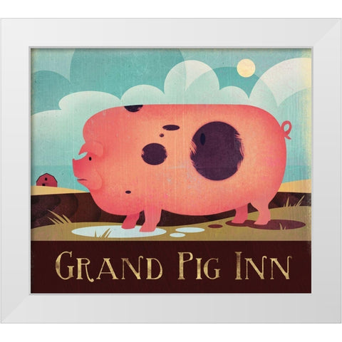 Grand Pig Inn White Modern Wood Framed Art Print by Wickstrom, Martin