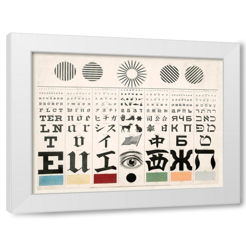 Multi-Lingual Eye Chart, ca. 1907 - Dark Background White Modern Wood Framed Art Print by Mayerle, George