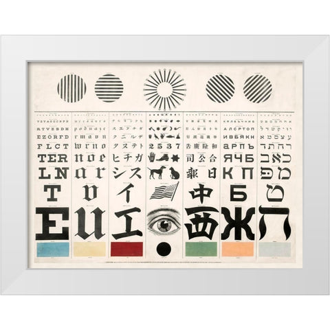 Multi-Lingual Eye Chart, ca. 1907 - Dark Background White Modern Wood Framed Art Print by Mayerle, George