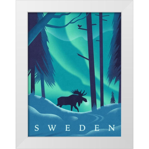 Sweden - Moose White Modern Wood Framed Art Print by Wickstrom, Martin
