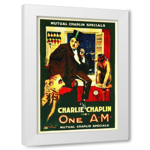 Charlie Chaplin, One A.M., 1916 White Modern Wood Framed Art Print by Hollywood Photo Archive