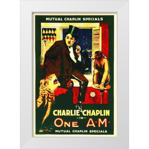 Charlie Chaplin, One A.M., 1916 White Modern Wood Framed Art Print by Hollywood Photo Archive