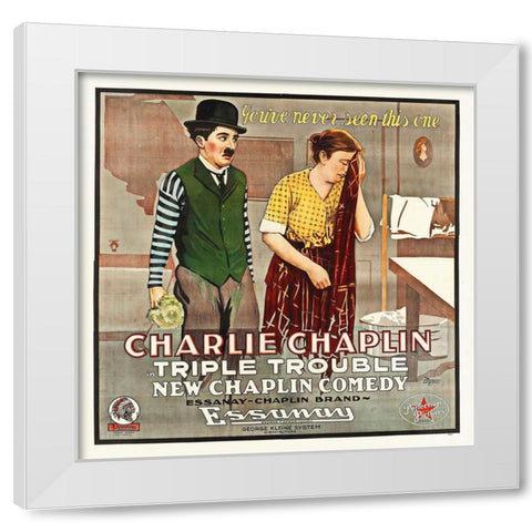 Charlie Chaplin, Triple Trouble White Modern Wood Framed Art Print by Hollywood Photo Archive