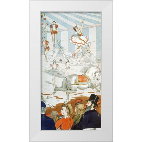 Acrobats On Horseback - 1870 White Modern Wood Framed Art Print by Hollywood Photo Archive