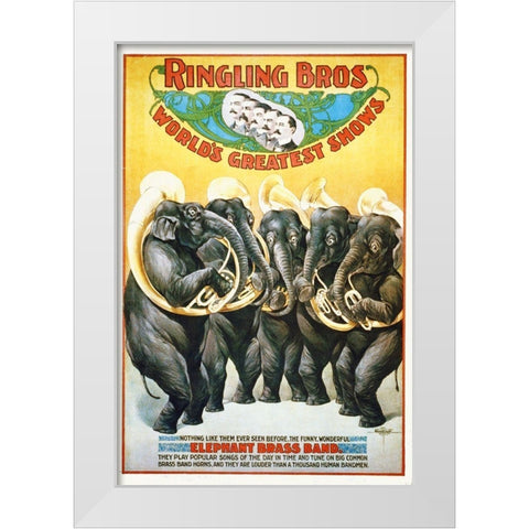 Ringling Bros - Worlds Greatest Shows - The Funny, Wonderful Elephant Brass Band - 1899 White Modern Wood Framed Art Print by Hollywood Photo Archive
