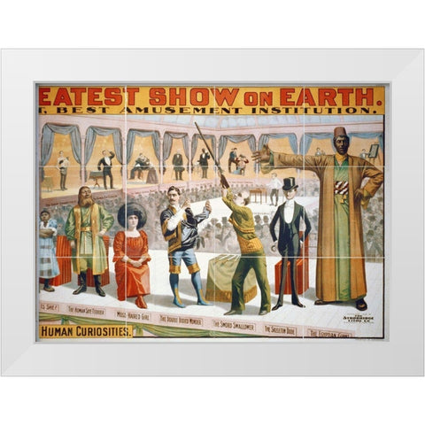 The Barnum and Bailey Greatest Show On Earth - The Peerless Prodigies Of Physical Phenomena and Marv White Modern Wood Framed Art Print by Hollywood Photo Archive