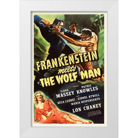 Frankenstein vs the Wolfman White Modern Wood Framed Art Print by Hollywood Photo Archive