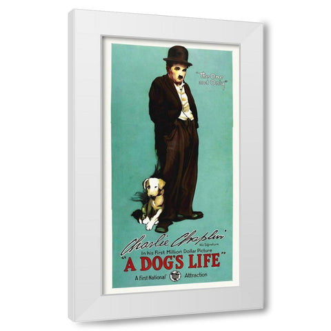 Charlie Chaplin - A Dogs Life, 1918 White Modern Wood Framed Art Print by Hollywood Photo Archive