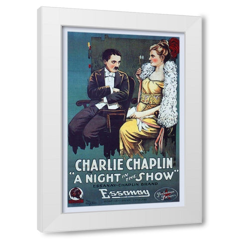 Charlie Chaplin - A Night in the Show, 1915 White Modern Wood Framed Art Print by Hollywood Photo Archive