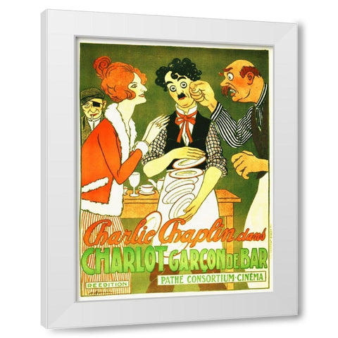 Charlie Chaplin - French - Caught in a Cabaret, 1914 White Modern Wood Framed Art Print by Hollywood Photo Archive