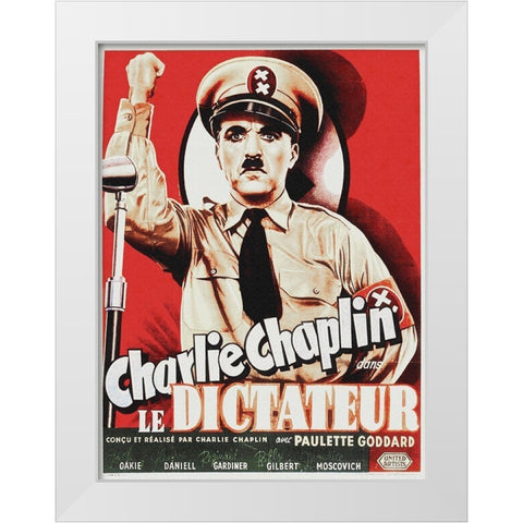 Charlie Chaplin - French - The Great Dictator, 1940 White Modern Wood Framed Art Print by Hollywood Photo Archive