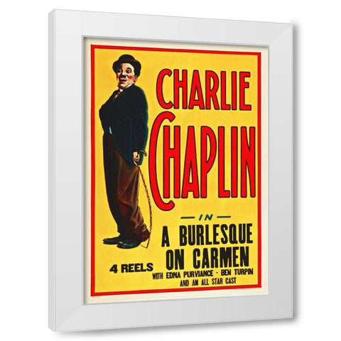 Charlie Chaplin - In a Burlesque on Carmen White Modern Wood Framed Art Print by Hollywood Photo Archive