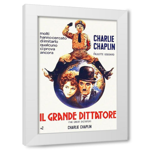 Charlie Chaplin - Italian - The Great Dictator, 1940 White Modern Wood Framed Art Print by Hollywood Photo Archive