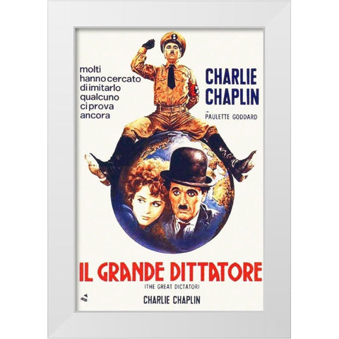 Charlie Chaplin - Italian - The Great Dictator, 1940 White Modern Wood Framed Art Print by Hollywood Photo Archive