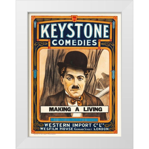 Charlie Chaplin - Making A Living, 1914 White Modern Wood Framed Art Print by Hollywood Photo Archive
