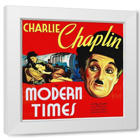 Charlie Chaplin - Modern Times, 1936 White Modern Wood Framed Art Print by Hollywood Photo Archive