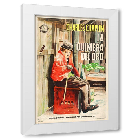 Charlie Chaplin - Spanish - The Gold Rush White Modern Wood Framed Art Print by Hollywood Photo Archive
