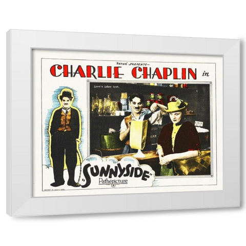 Charlie Chaplin - Sunnyside, 1915 White Modern Wood Framed Art Print by Hollywood Photo Archive