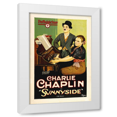 Charlie Chaplin - Sunnyside, 1919 White Modern Wood Framed Art Print by Hollywood Photo Archive