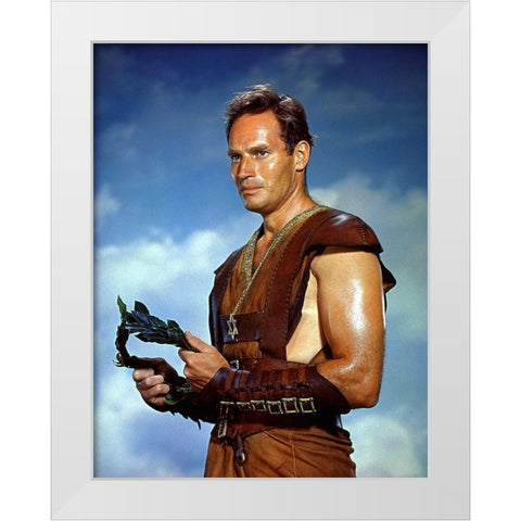 Charlton Heston White Modern Wood Framed Art Print by Hollywood Photo Archive
