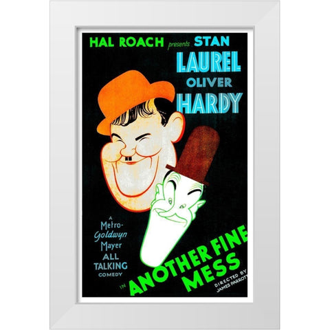 Laurel and Hardy - Another Fine Mess with Laurel and Hardy White Modern Wood Framed Art Print by Hollywood Photo Archive