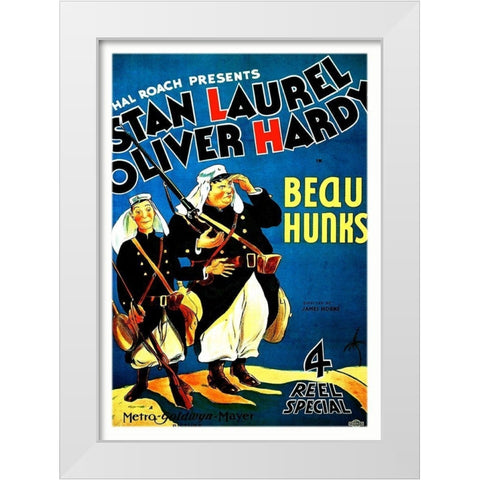 Laurel and Hardy - Beau Hunks, 1931 White Modern Wood Framed Art Print by Hollywood Photo Archive
