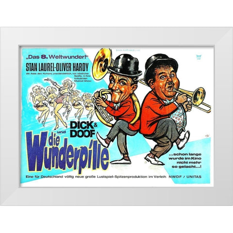 Laurel and Hardy - German - Hollywood Party, 1934 White Modern Wood Framed Art Print by Hollywood Photo Archive