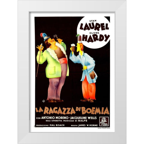 Laurel and Hardy - Italian - The Bohemian Girl White Modern Wood Framed Art Print by Hollywood Photo Archive