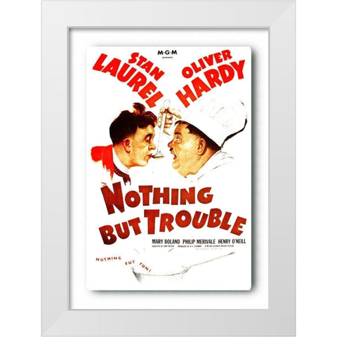 Laurel and Hardy - Nothing But Trouble, 1944 White Modern Wood Framed Art Print by Hollywood Photo Archive