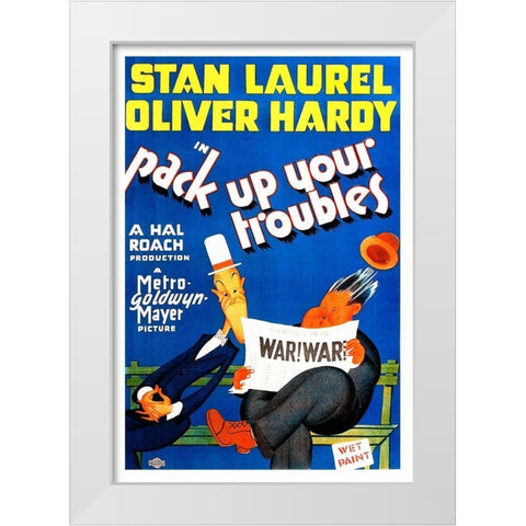 Laurel and Hardy - Pack Up Your Troubles with Laurel and Hardy, 1932 White Modern Wood Framed Art Print by Hollywood Photo Archive