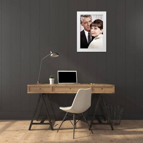 Cary Grant - Charade White Modern Wood Framed Art Print by Hollywood Photo Archive