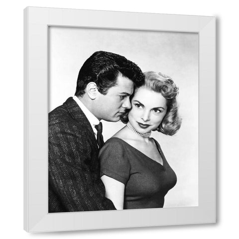 Janet Leigh with Tony Curtis White Modern Wood Framed Art Print by Hollywood Photo Archive