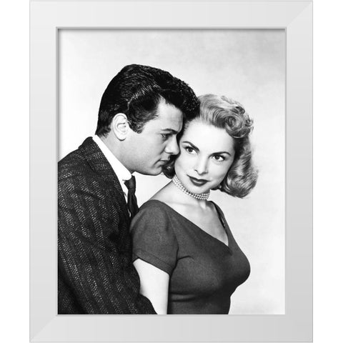 Janet Leigh with Tony Curtis White Modern Wood Framed Art Print by Hollywood Photo Archive