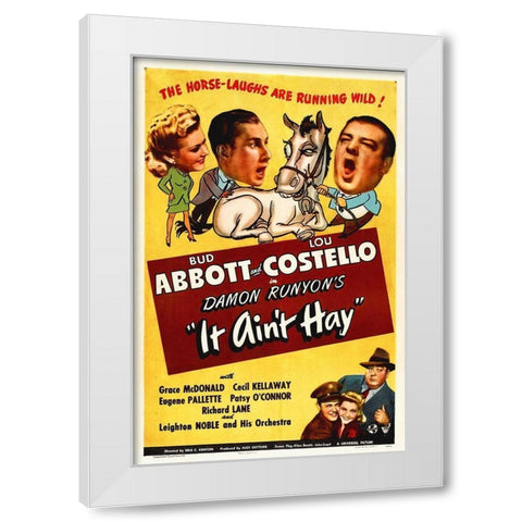 Abbott and Costello - It Aint Hay White Modern Wood Framed Art Print by Hollywood Photo Archive