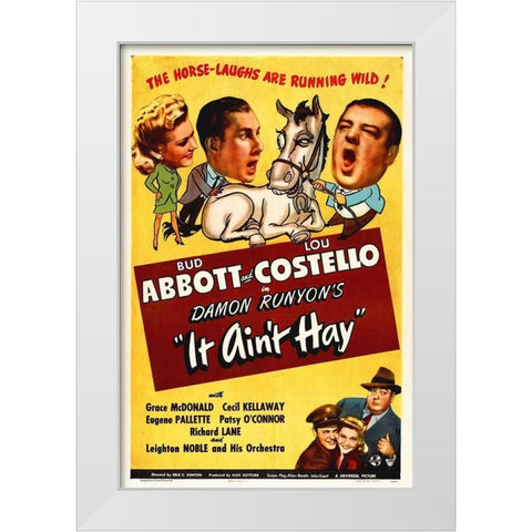 Abbott and Costello - It Aint Hay White Modern Wood Framed Art Print by Hollywood Photo Archive