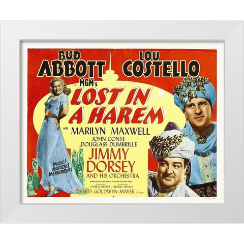 Abbott and Costello - Lost In A Harem White Modern Wood Framed Art Print by Hollywood Photo Archive