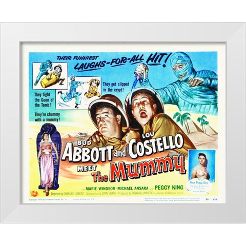 Abbott and Costello - Meet The Mummy White Modern Wood Framed Art Print by Hollywood Photo Archive