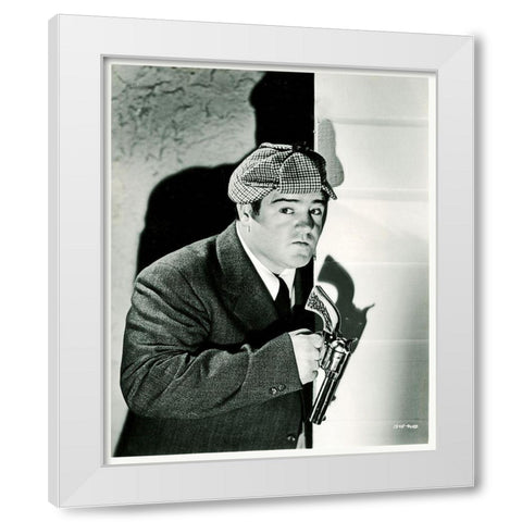 Abbott and Costello - Promotional Still - Who Done It White Modern Wood Framed Art Print by Hollywood Photo Archive