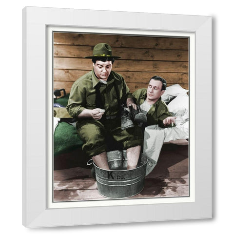Abbott and Costello - Promotional Still Buck Privates White Modern Wood Framed Art Print by Hollywood Photo Archive