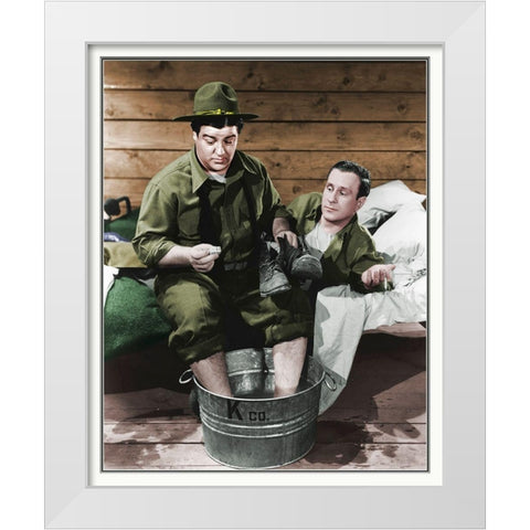 Abbott and Costello - Promotional Still Buck Privates White Modern Wood Framed Art Print by Hollywood Photo Archive