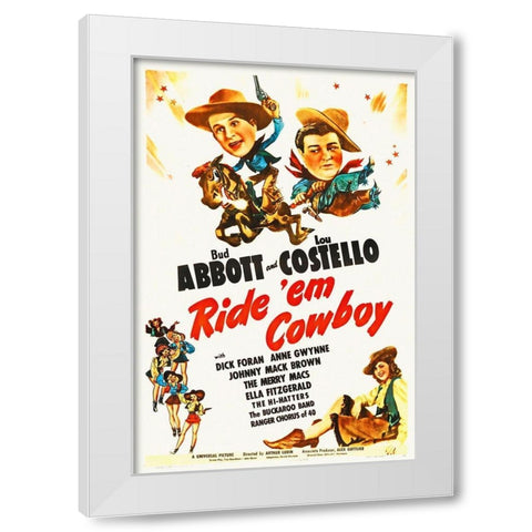 Abbott and Costello - Ride Em Cowboy White Modern Wood Framed Art Print by Hollywood Photo Archive