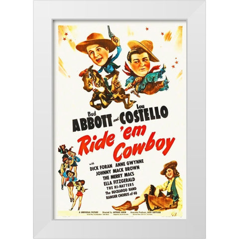 Abbott and Costello - Ride Em Cowboy White Modern Wood Framed Art Print by Hollywood Photo Archive