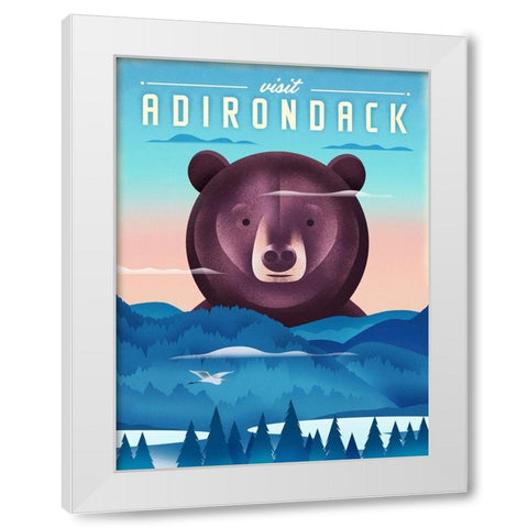 Visit Adirondack - Bear White Modern Wood Framed Art Print by Wickstrom, Martin
